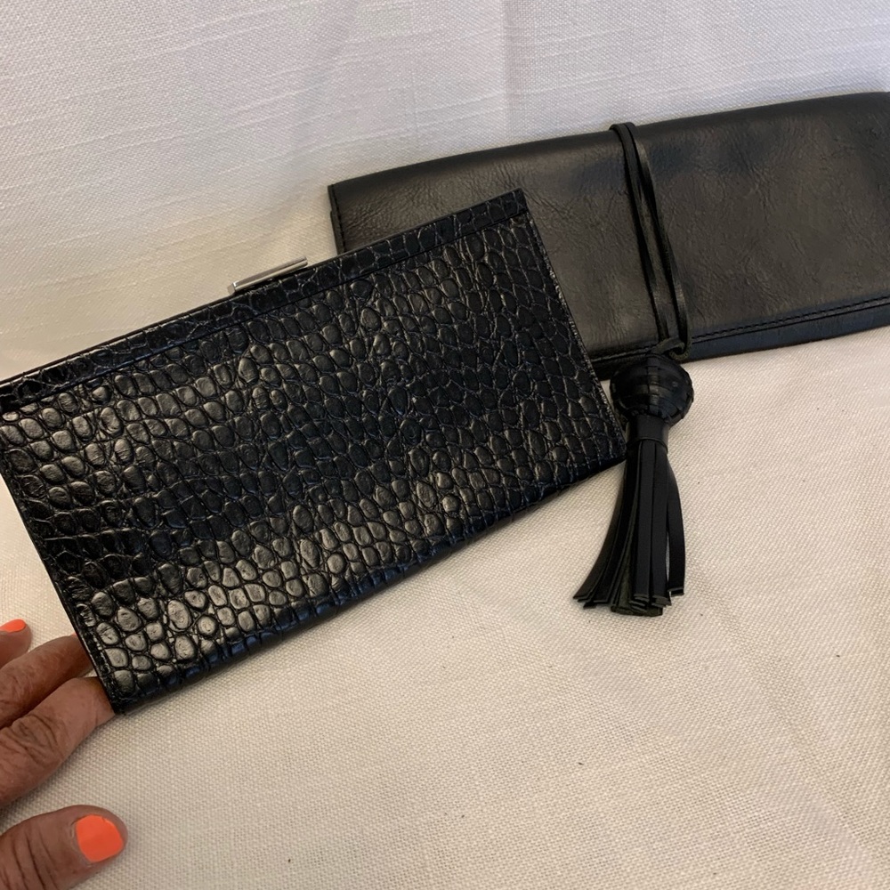 Vintage Banana Republic Leather Clutch Woven Tassel Detail